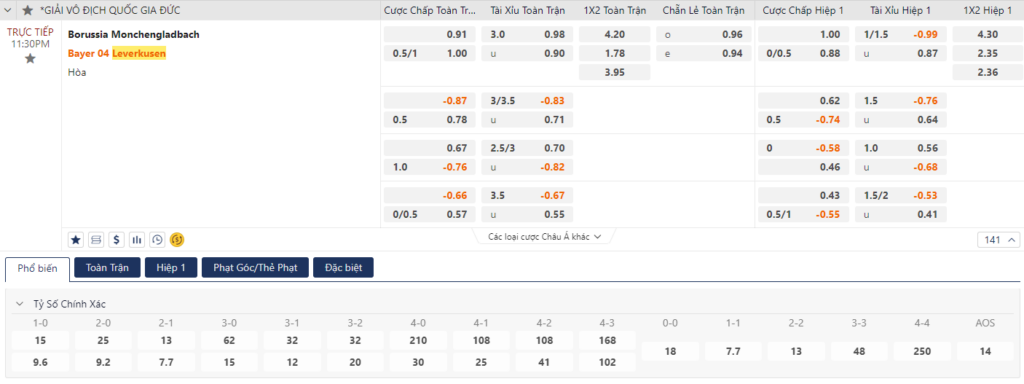 Soi kèo M'Gladbach vs Leverkusen